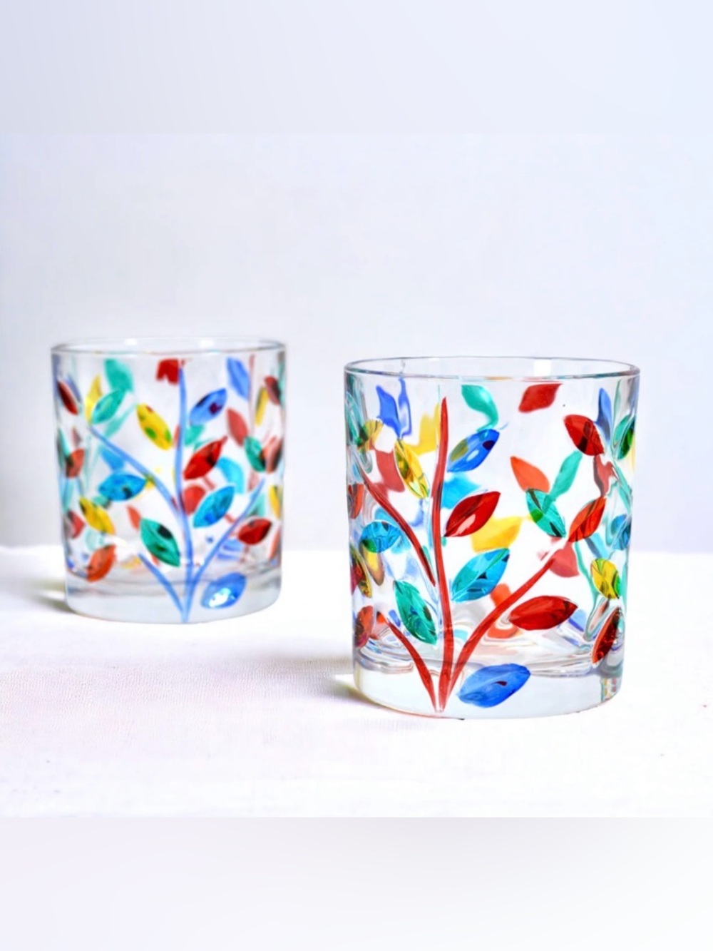 Colorful Hand-Painted Italian Crystal Tree Of Life set of 2 Tumblers